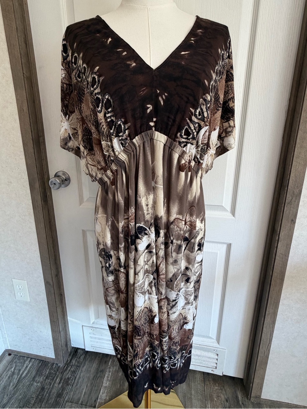 Maurices Brown Butterfly Empire Waist Midi Dress Size 1 Y2K Whimsigoth Boho